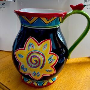 Mesa International Handcrafted Large ceramic Pitcher. With Pepper On The Handle.